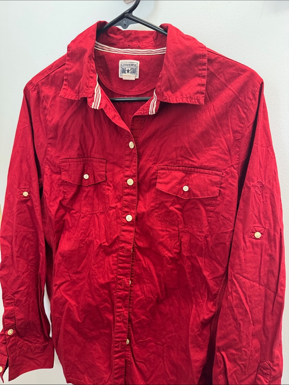 Converse One Star Women’s Red Long-Sleeve Button-Down Utility Shirt